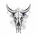 Buffalo skull with sword through it vertically tattoo design idea