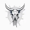 Buffalo skull with sword through it vertically tattoo design idea