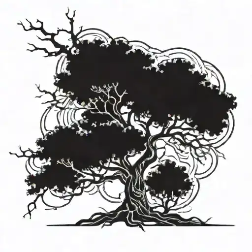 tree intertwined with lightning storm tattoo design idea