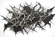 abstract blackwork tattoo with small splatters and jagged curves branching off, representing torment and trauma tattoo design idea