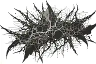 abstract blackwork tattoo with small splatters and jagged curves branching off, feminine,representing torment and trauma tattoo design idea