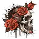 skull and rose with girl tattoo design idea