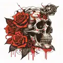 skull and rose with girl tattoo design idea