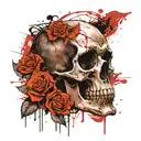 skull and rose with girl tattoo design idea