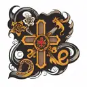 cross with kids initial tattoo design idea