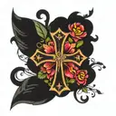cross with kids initial tattoo design idea