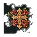 cross with kids initial tattoo design idea
