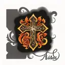 cross with kids initial tattoo design idea
