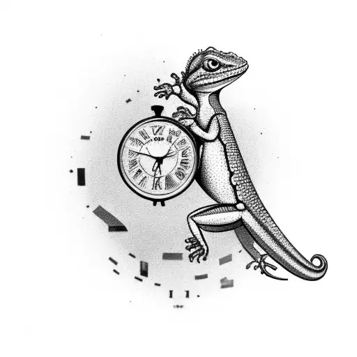 Lizard trapped in a Broken clock  tattoo design idea