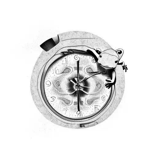 Lizard trapped in a Broken clock  tattoo design idea