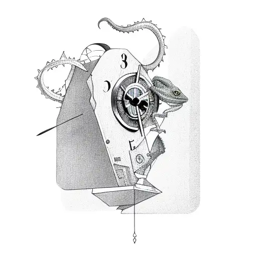Lizard trapped in a Broken modern clock  tattoo design idea