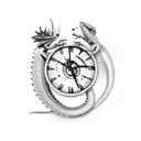 Lizard trapped in a Broken modern clock  tattoo design idea