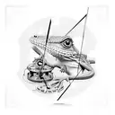 Lizard trapped in a Broken modern clock  tattoo design idea