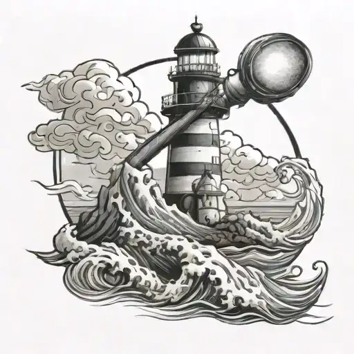 Lighthouse near ocean tattoo design idea