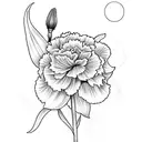 Sun, two carnations, one lilac, and a day lily tattoo design idea