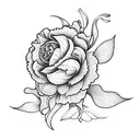 Sun, two carnations, one lilac, and a day lily tattoo design idea