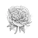 Sun, two carnations, one lilac, and a day lily tattoo design idea