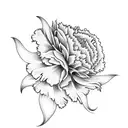 Sun, carnations, lilac, and a day lily tattoo design idea