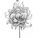 Sun, carnations, lilac, and a day lily tattoo design idea