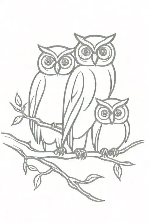3 owl perched on a branch tattoo design idea