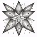 star, four sided, dot work, minimal, faded, double star, depth tattoo design idea