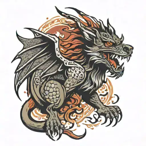 wolf devil dangerous dragon flying tattoo design idea