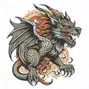 wolf devil dangerous dragon flying tattoo design idea