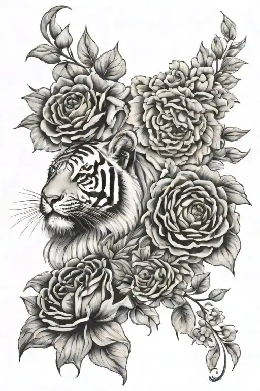 tiger lillies, roses, dhalias, petunias, peonies, begonias tattoo design idea