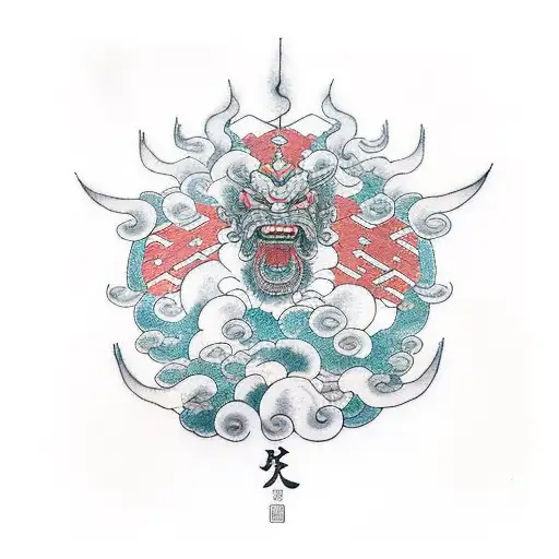 raijin and fujin controlling storm tattoo design idea