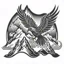 A phoenix bird rising from the mountains with musical notes in the background tattoo design idea