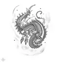 Shoulder piece featuring a Ukrainian Cossack riding a dragon tattoo design idea