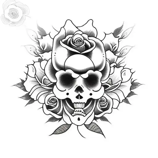 big roses on the eyes and open the mounth and put a rose on it tattoo design idea
