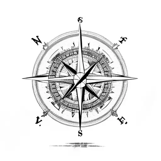 A historical landmark surrounded by a compass, representing a love for history and exploration tattoo design idea