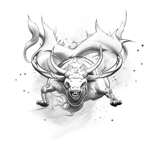 A red bull charging through a field of tattoo needles tattoo design idea