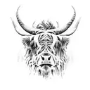 highland cow surounded by a snake, tiger, horse, rooseter,pig, monkey tattoo design idea
