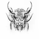 highland cow surounded by a snake, tiger, horse, rooseter,pig, monkey tattoo design idea