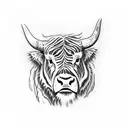 highland cow surounded by a snake, tiger, horse, rooseter,pig, monkey tattoo design idea