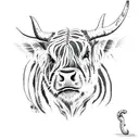 highland cow surounded by a snake, tiger, horse, rooseter,pig, monkey tattoo design idea