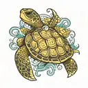 turtle, waves, seaweed, sea tattoo design idea