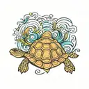 turtle, waves, seaweed, sea tattoo design idea