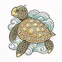 turtle, waves, seaweed, sea tattoo design idea