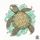 turtle, waves, seaweed, sea tattoo design idea