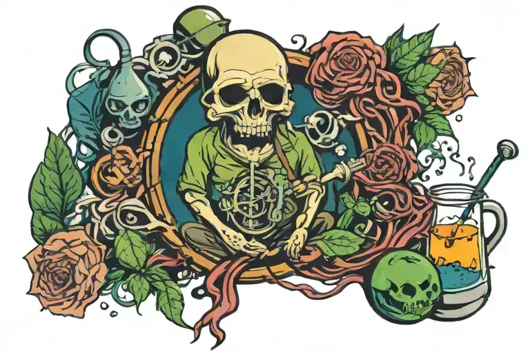 bong panicked face cannabis dead linkin park hourglass cross evil tattoo design idea