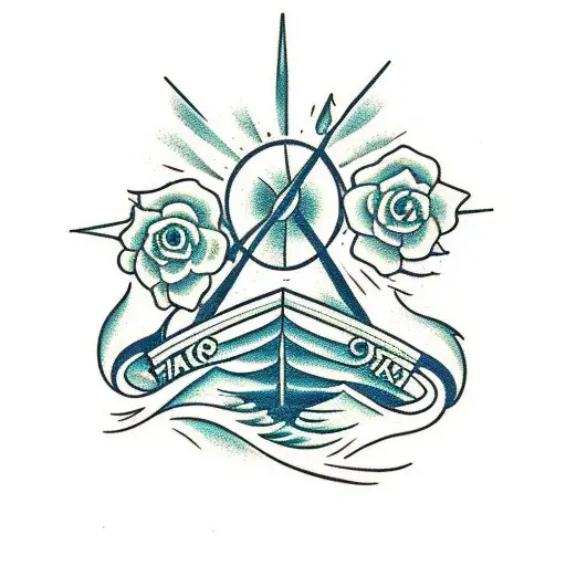 ocean boat flowers tattoo design idea