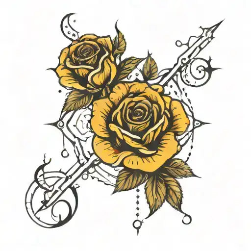 gemini constellation single yellow rose tattoo design idea