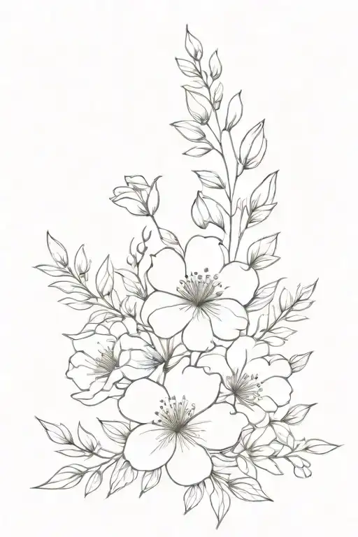 flower bouquet fine line tattoo design idea