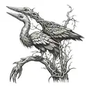 A detailed construction crane intertwined with dark vines and thorns tattoo design idea