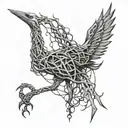 A detailed construction crane intertwined with dark vines and thorns tattoo design idea