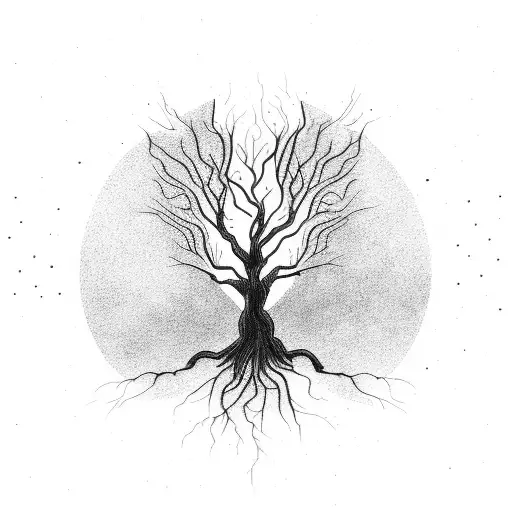 tree and lightning tattoo design idea