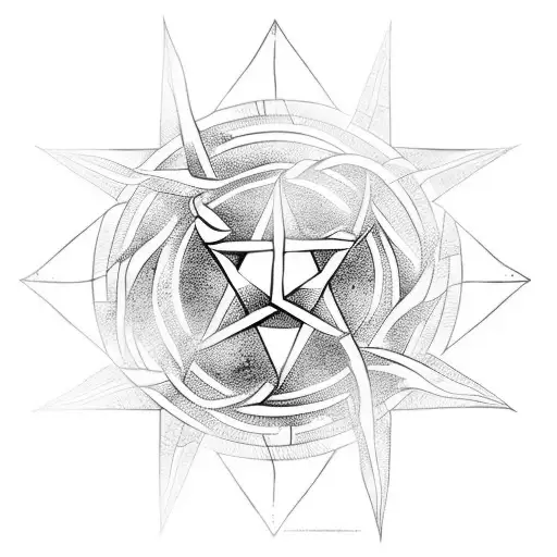 A metal-inspired geometric pentagram with a samurai sword tattoo design idea